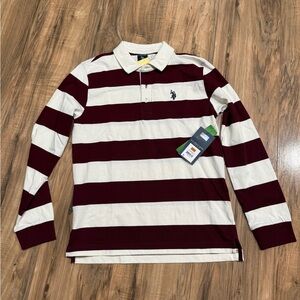 Kids Striped Polo Shirt - Burgundy and White